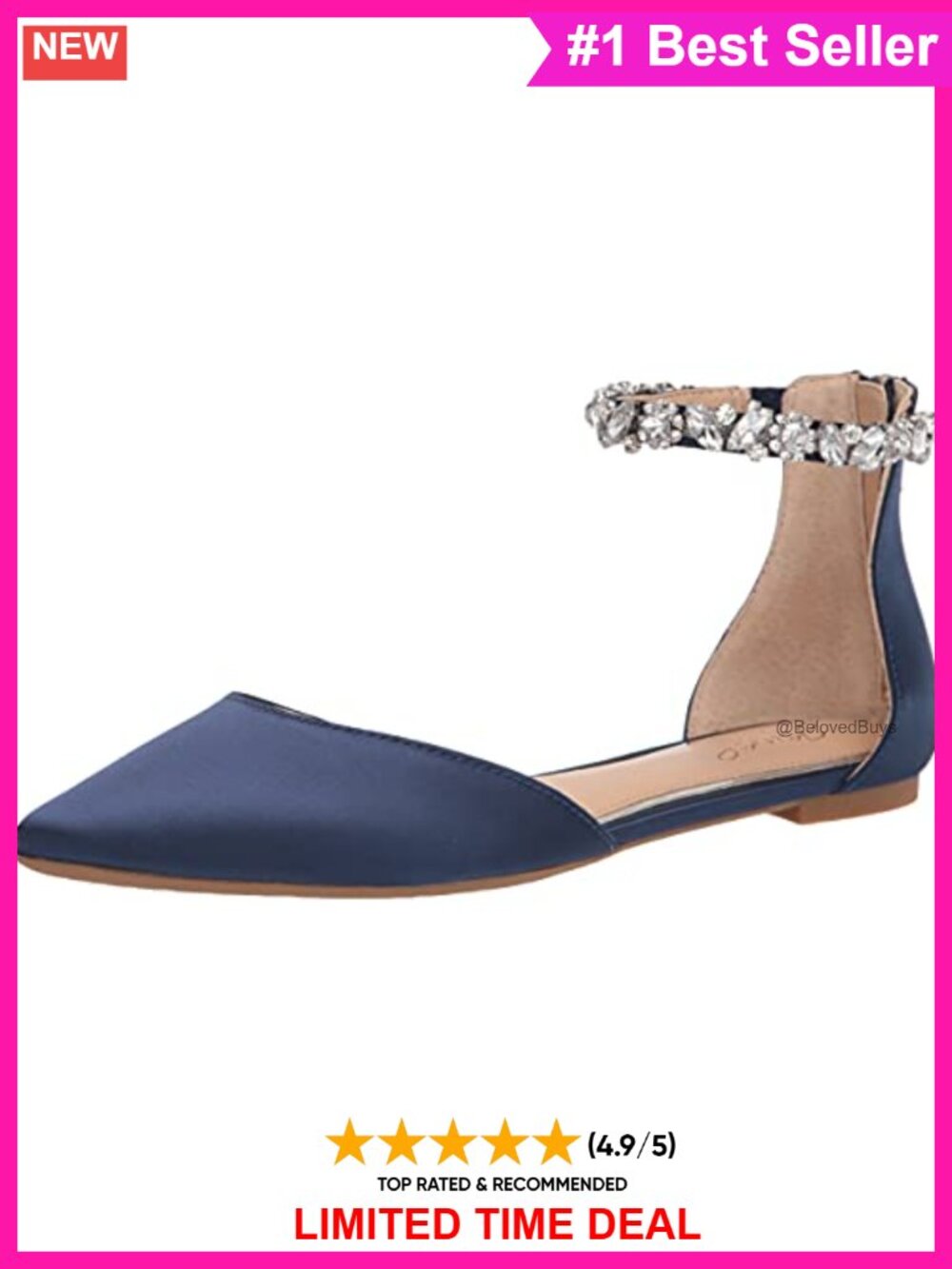 Satin Pointed Toe Flats with Ankle Strap and Padded Comfort